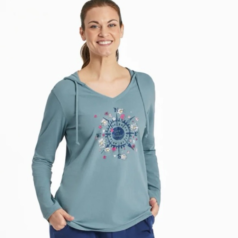 Life is Good Crusher Lite Hoodie Size Medium Floral Comfort Casual NWT
